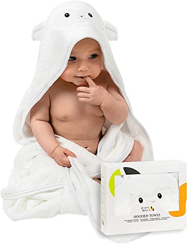 JM Set Accappatoio Include Asciugamano Con Cappuccio E Borsa Per Il Bucato Neonato - In Bambù Ipoallergenico (90x90 cm) - - Regalo Nascita Bimbo (Agnello)