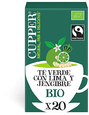 Cupper - 20 Bolsitas de Infusiones Ecológicas de Té Verde con Lima y Jengibre - Propiedades Antioxidantes y Digestivas - Apto para Veganos - Infusión BIO