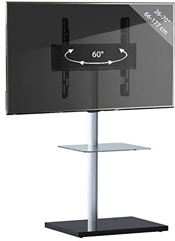 VCM TV Standfuß schwenkbar | Aluminium Ständer für Fernseher 26-70 Zoll | Maße ca. H. 100 x B. 60 x T. 45 cm | bis VESA 400x400 | TV Möbel Nalano mit Fachboden