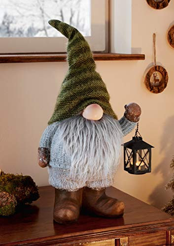 Dekoleidenschaft Wichtel groß, 56 cm hoch, aus Textil und Kunstfell, mit Laterne, Dekofigur, Teelichthalter, Winterdeko, Dekowichtel