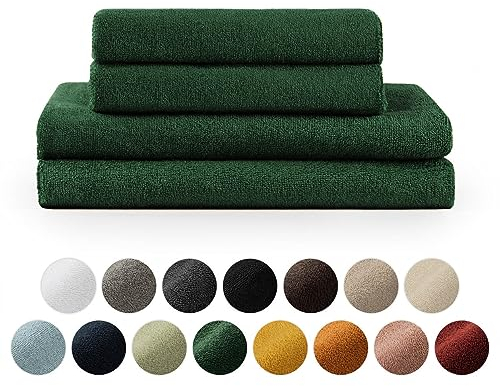 Blumtal Premium Frottier Handtücher Set 4 teilig 100% Baumwolle - Oeko-TEX zertifiziertes Badetuch 2X (70x140 cm) + Towel 2X (50x100 cm) - saugstarkes Frottiertücher Set - Handtücher Grün Dunkel