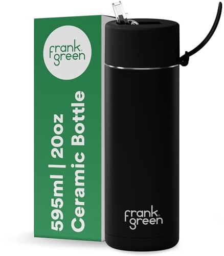 frank green Bouteille d'eau réutilisable avec couvercle à paille, bouteilles d'eau isothermes en céramique avec aspirateur à triple paroi, bouteille de boisson en acier inoxydable pour le travail/la