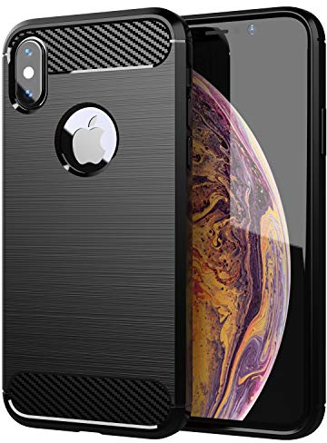 cadorabo Coque pour Apple iPhone X/XS en Noir BROSSÉ - Coque de Téléphone Portable en Silicone TPU en Fibre Optique de Carbone en Acier Inoxydable - Coque de Protection Etui Souple Ultra Mince