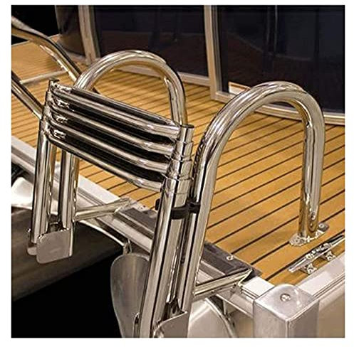 GLP Échelle de bain pour bateau, piscine, conducteur télescopique à 4 marches pour piscine bateau, ponton bleu marine, avec extrémités télescopiques pour l'entrée arrière avec poignées et large