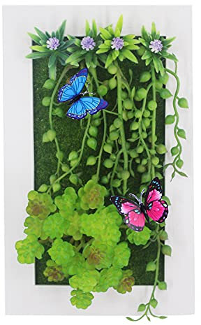 Künstliche Blumen in Kunststoff-Bilderrahmen – 24,6 x 14,7 cm, künstliche 3D-Wandpflanzen, Dekoration, zum Aufhängen, Sukkulenten, Blumen, für den Innenbereich, für Wanddekorationen zu Hause