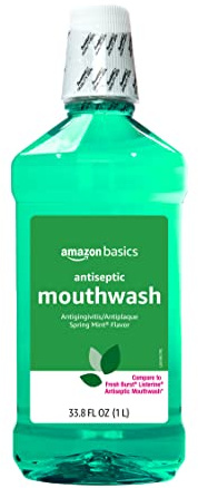 Amazon Basics Antiseptic Mouthwash, Refreshing Mint Flavor, Oral Rinse for Clean Mouth, 33.80 fl oz, 1-Pack