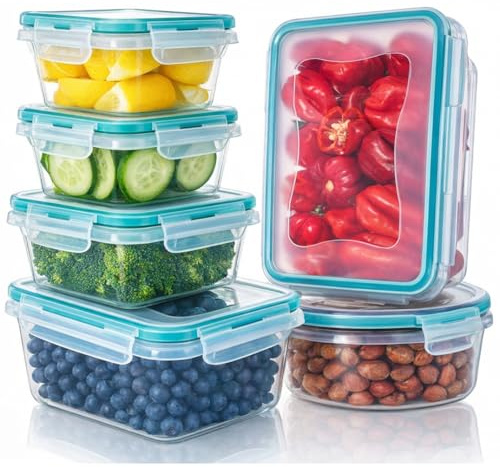 KITCHENACE,Modernise your living, Kitchen Storage & Organisation, Meal Prep Sets with Lids, BPA Free - Airtight - Leak Proof Plastic Food Prep Containers (Set of 6) Turquoise