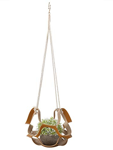 Buachois Blumenampel zum Aufhängen, 30cm Runde PU Leder Hängende Pflanzenaufhänger mit Haken, Deko Blumentopf Halterung für Innen und Außenbereich