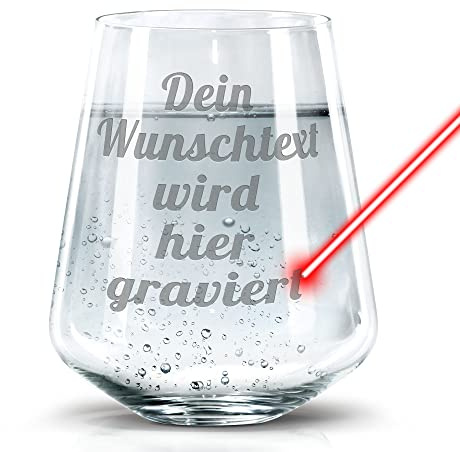 Trinkglas mit Gravur - mit Name oder Text - Glas mit Gravur selbst gestalten als Geschenk zum Geburtstag oder Weihnachten I Individuelle Gravur, 400 ml