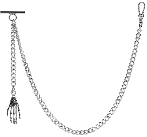 ZTA Herren Albert Kette Taschenuhr Kette Weste Kette für Männer FOB T BAR mit Schwenkverschluss mit Geisterklaue Design Anhänger FOB Charme