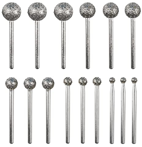 1/8 Shank Diamond Grinding Burr Drill Bit Ball Shape Diamond Rotary Bit,15pcs 36# Course Burrs Set Mounted Points Bit Universal Fitment Rotary Tool for Stone Carving, DIY,Polishing, Engraving