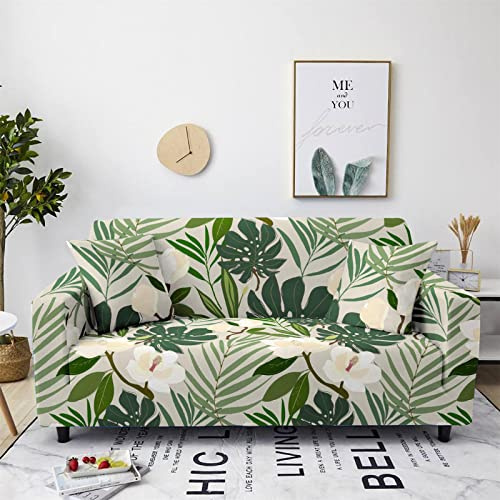 Highdi Sofabezug Sofaüberwürfe für 1/2/3/4 Sitzer, Armlehnen Sofa Cover Spandex Elastisch Stretch Minimalistisch Antirutsch Sofa Cover Sofahusse Couchbezug Möbelschutz (Weiße Blumen,3 Sitzer)