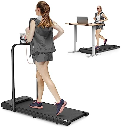 Jupgod Folding Treadmill, 2.5HP Under Desk Treadmill Walking Pad with Remote Control & LED Display for Home/Office Cardio Fitness Exercise, No Assembly (Black)