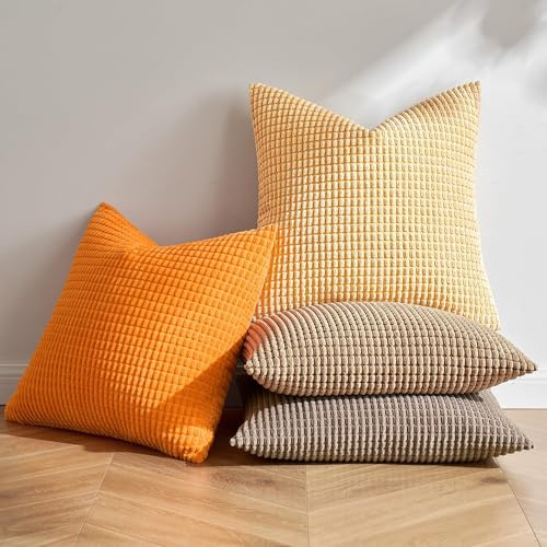 MIULEE 4er Set Kissenbezug Kissen Dekorative Kissenbezüge Kordsamt Sofakissen Dekokissen Kopfkissenbezug Couchkissen Deko Bezug für Sofa Couch Wohnzimmer Schlafzimmer Büro 50x50 cm Orange Serie