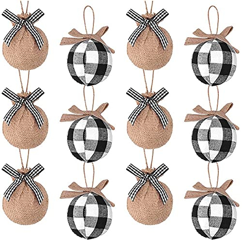 Oikabio Christbaumschmuck 12 Stück 21/2 Weiß Schwarz Karos Nähen Sackleinen Weihnachtsschmuck