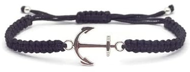 Storela Bracelet ancre en corde plaqué argent fait main pour hommes et femmes. Ajustable, style surfeur, idéal pour bracelet d'amitié, anniversaire, accessoires de festival et cadeau familial