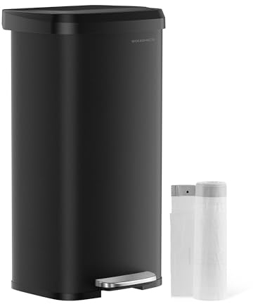 SONGMICS Kitchen Bin, 18 Gallon (68 L) Rubbish Bin, Metal Waste Pedal Bin with Lid, Tall and Large, Black LTB520B6802