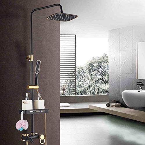 Duschsystem Dusche Regendusche Set Duscharmatur Kopfbrause mit Handbrause, Antik Retro Nostalgie Duschset mit Regal, Hochgradig Einstellbar 77-115cm, Drei Wasserabgabemöglichkeiten