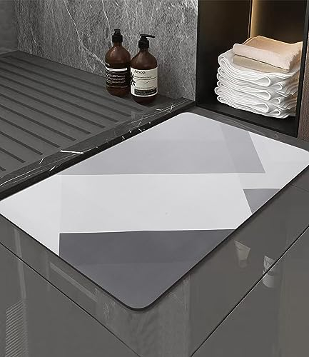 Jissta 40X60cm Tappetino da Bagno Antiscivolo, Tappeto Bagno Super Assorbente Diatomite, Tappetino per Doccia Microfibra, Asciugatura Rapida Tappetino Doccia per Bagno Cucina, Grigio