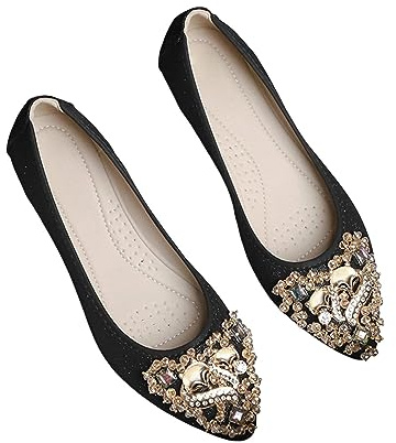 Women's Ballet Flats Bridal Diamante Wedding Ladies Sparkly Slip ON Bridesmaid Shoes Ballerina Shoes Comfort Slip on Walking Flat Shoes UK 5#1_Black