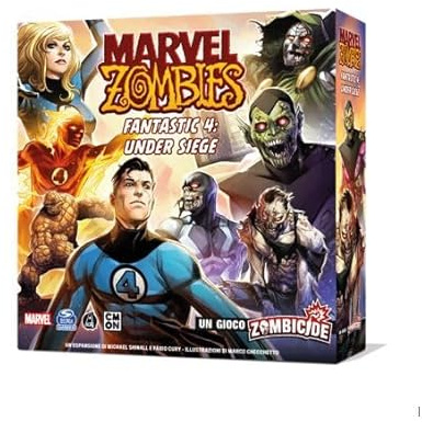 Asmodee - Marvel Zombies: Fantastic 4 - Under Siege, Expansión Juego de Mesa, a Partir de 14 años, 1-6 Jugadores, Edición en Italiano