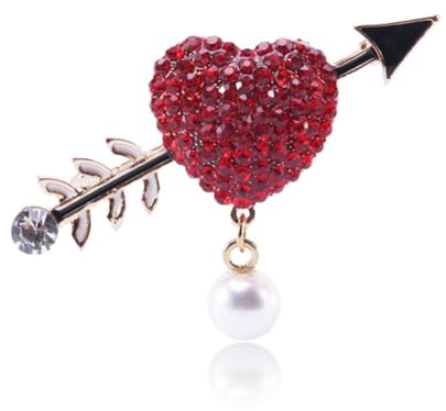 Broche en cristal autrichien rouge en forme de cœur en forme de flèche en strass pour femme, bijoux pour la Saint-Valentin, mariage, robe, sac, accessoires en métal doré, Métal