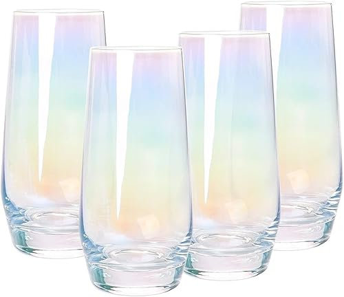 FimGlk Lot de 4 verres Highball colorés irisés sans plomb pour boissons mixtes, jus, cocktail, emballage cadeau (coloré)