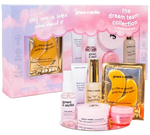 grace & stella Award Winning Skin Care Set - Mothers Day Gift Bags, Travel Size Toiletries with Eye Masks, Hyaluronic Acid Serum, Lip Balm & More, Gift Baskets for Women, Vegan Cruelty-Free Self Care
