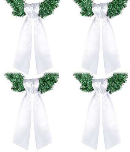 VitalCozy 4 Pcs Wreath Sash for Front Door Blank Wreath Sash Accessories Embroidery Plain Blanks for Embroidery Monogram Party Farmhouse Indoor Outdoor Wedding Decor (4.49 X 56.30,White)