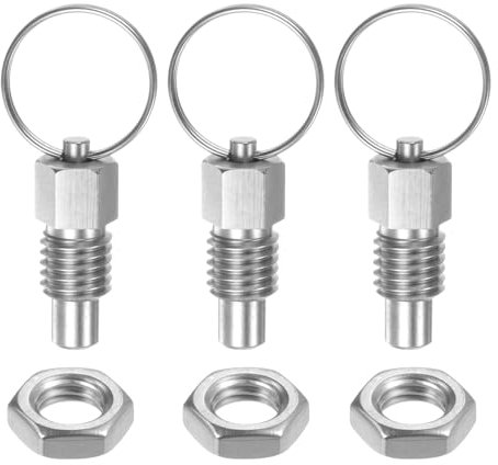 QUARKZMAN 3Pcs Pasador de Resorte con Anillo de Extracción Rosca M12*1.75 Longitud 0.51 Pasador Diámetro 8Mm Cabeza Plana Acero Inoxidable Pasador de Índice Retráctil Sin Bloqueo