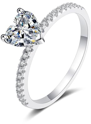 AMDXD Trauringe 14K Weiß Gold 585, Klassiker Bandringe mit Labor Erstellt Diamant 2ct (Herzschliff, VVS1), Gold 585 Verlobungsring Damen Echt Gold, Gr.57 (18.1)