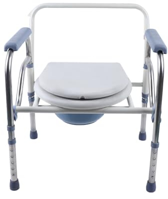 Chaise percée pour personnes âgées - Pliable - Chaise de nuit - Hauteur réglable - Chaise de douche - Chaise de toilette - Assistance aux toilettes - Seau - Accoudoir - Aide au bain - Charge maximale