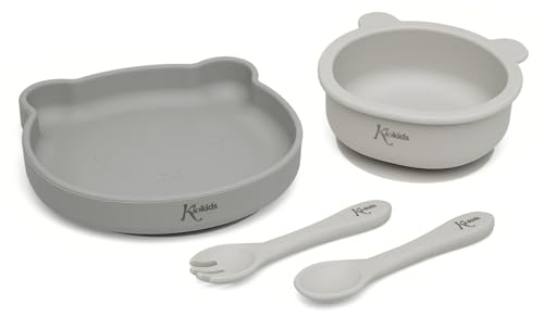 Kiokids Stoviglie In Silicone 4 Pezzi Grigio