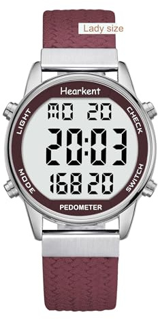 Hearkent Montre Podomètre Femme, Non Connectée, sans Application et Charge | Comptage de Pas, Calories, Distance, Horloge, Chronomètre, Compte Rebours Rétroéclairage, 30M Étanche