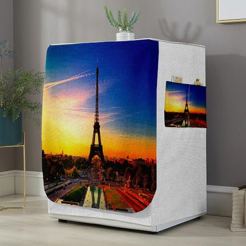 Highdi Housse de Protection pour Machine à Laver, Chargement Frontal Housse La Poussière avec Ouverture Frontale pour Linge Domestique (Tour Eiffel,Capacité S 6~7.5KG)