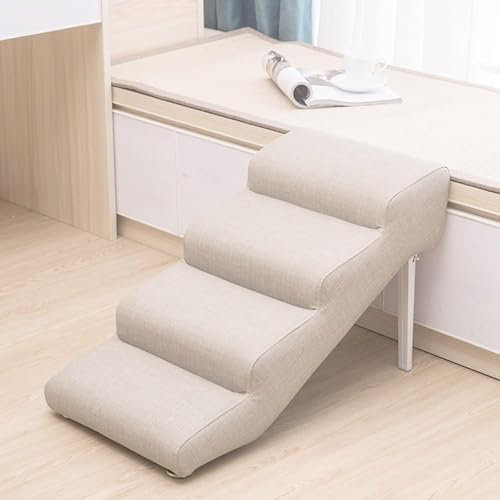 Hundetreppe Treppe für Bett , Klappbare Hundetreppe for hohe Betten und große Hunde, 4-stufige Hunderampe for Couch, mittelgroße Hunde und Katzen, Haustiertreppe for den Innenbereich(Beige,72x40x40cm)