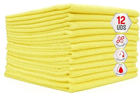 Clim Profesional 12 Bayetas Microfibra Amarillo XL 35x40cm Absorbentes | Sin Rayar, Reutilizables y Lavables, Apto Vitrocerámica y Electrodomésticos