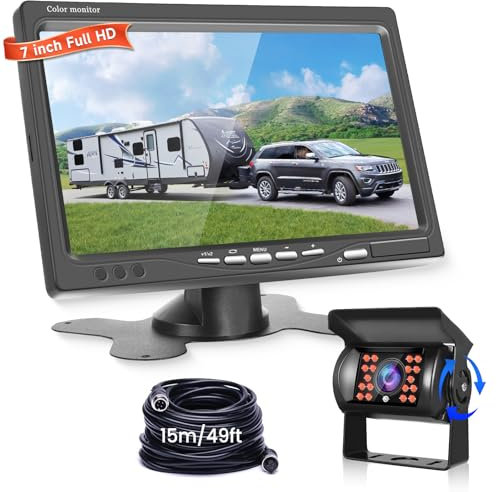 Reversing Camera Kit for Van, Hodozzy Backup Camera with 7 Inch 1080P IPS Monitor+One Camera+15m/49ft Cable, Support 2 Cameras DIY Parking Line Image Flip Night Vision Waterproof Rear View Camera