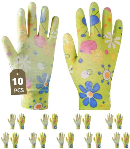 Ainiv 10 Paar Gartenhandschuhe für Damen | Latex-Beschichtete Gartenhandschuhe, Atmungsaktiv, Schutzhandschuhe Arbeitshandschuhe Passend für die Meisten