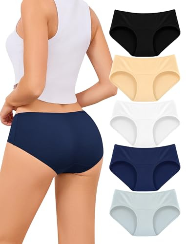 VOENXE Slip Mutande Donna Cotone,Vita Media Mutandine Hipster Donna Intima,Intimo Traspirante E Confortevole,Elasticizzate Morbido Mutantina Brasiliana,Women Underwear Cotton Briefs Panties,Pacco da 5