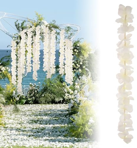 LuLobtg 40Pcs Artificial Wisteria Garland Reusable Silk Cloth Wisteria Flowers 40inch White Wisteria Vine Hanging Fake Flower Vine for Family Wedding Arch Party Patio Decoration