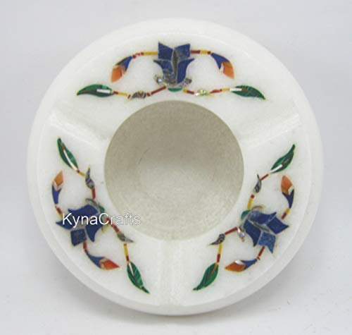 Cenicero de mármol hecho a mano, cenicero de mármol para regalo, soporte blanco para cigarrillos, cenicero redondo, cenicero personalizado de lapislázuli, 4 pulgadas