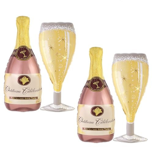 4 Pcs Champagne Balloons,Wine Bottle Balloon, Large Champagne Glass Foil Balloons for Engagement Bridal Shower Wedding Bachelorette Birthday Party Decoration