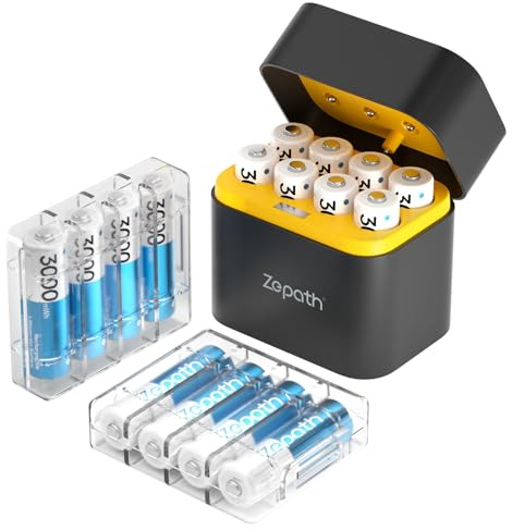 ZEPATH 16 Stück 1,5 V AA Lithium-Batterien mit Ladegerät 8 Steckplätze, 3000 mWh wiederaufladbare Batterien mit 1600 + Tech, Aufladen & Lagerung in einem
