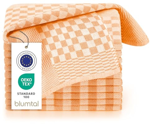 Blumtal paños de Cocina Algodon 50x70cm en Juego de 5 - Trapos Cocina Algodon 100% - Trapos de Cocina para secar súper absorbentes - paño Cocina Naranja a Cuadros