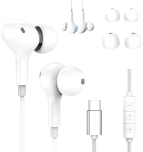 Écouteurs avec câble USB C pour iPhone 17 16 15 Plus/Pro/ProMax, iPad Pro Air, écouteurs intra-auriculaires avec microphone pour Samsung Galaxy S25 S24 S23 S22 S21 Ultra A56 A55 A54 A36 A35 A34 A26