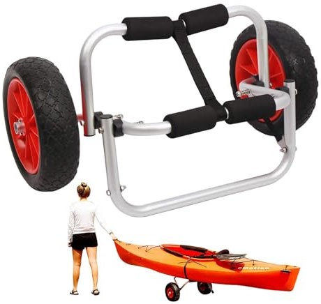 Chariot de transport pour kayak - Chariot de transport pour canoë - Chariot de kayak robuste - Pneus gonflables en aluminium - Remorque de kayak pliable portable - Remorque de planche à pagaie