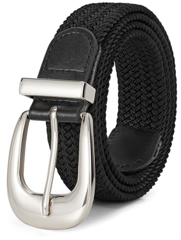 LEACOOLKEY Damen Elastischer Stoffgürtel Stretch freizeit Web Geflochtener Flechtgürtel Gürtel für Hosen Jeans 3.3cm Breite
