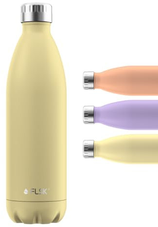 FLSK Trinkflasche – Premium Edelstahl Thermosflasche – 100 % auslaufsicher & kohlensäuregeeignet – hält 24 h kalt & 18 h heiß – BPA-frei (lemon, 750 ml)