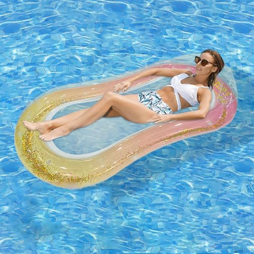 Blissbuilt Riesige aufblasbare Netzliege mit Ombré-Glitzer-Design,Pool Wasser-Hängematte mit Kopfstütze,luxuriöser Pool-Schwimmer für Erwachsene,Sommerpartys,Seen und Strandentspannung